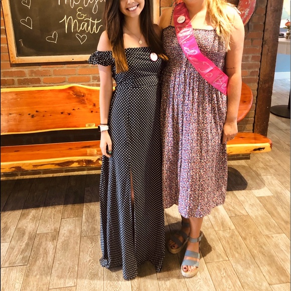 Lulus Off the Shoulder Polkadot Maxi Dress - Picture 4 of 4